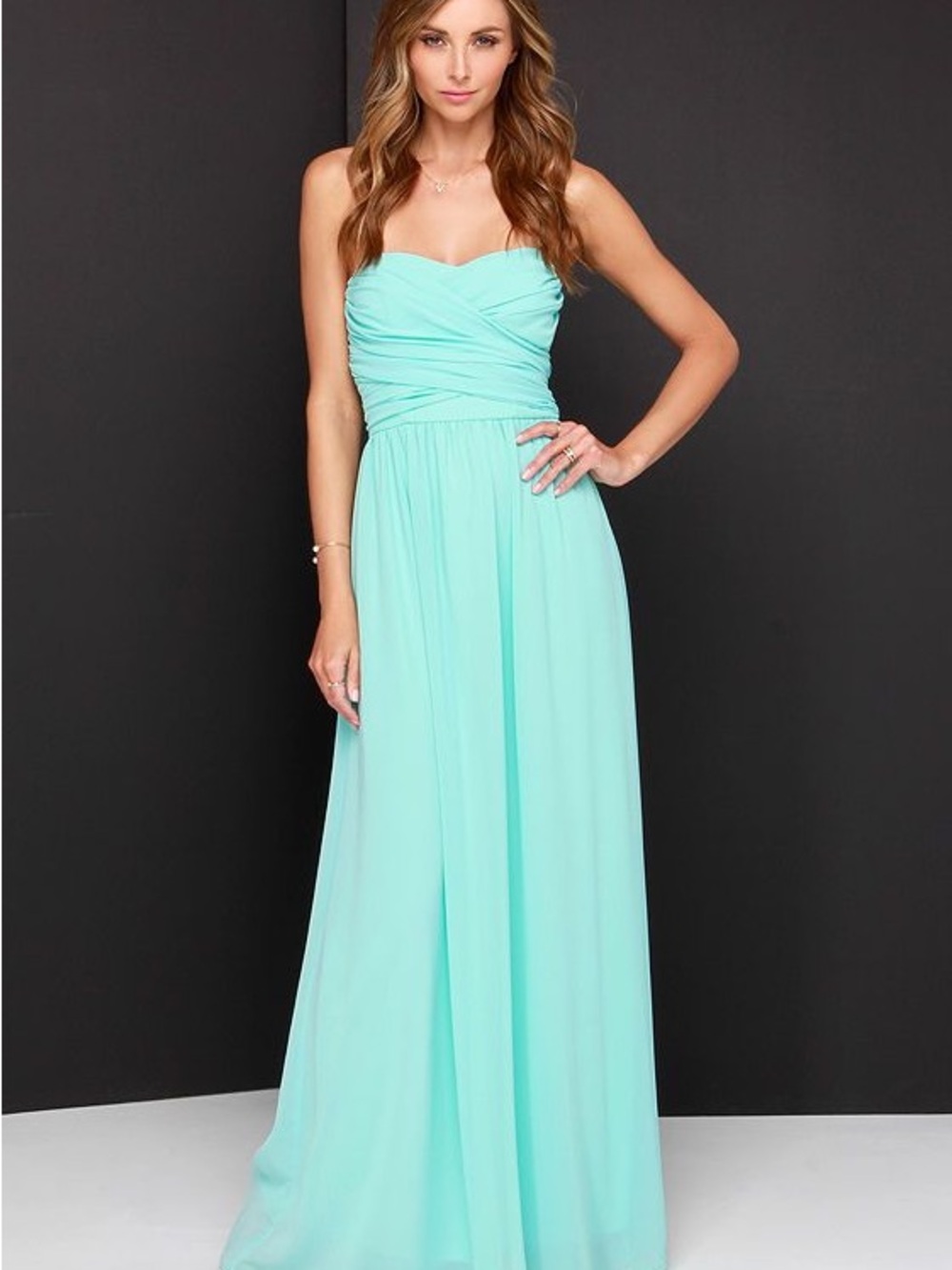 LULUS | Strapless Aqua Chiffon Maxi Dress